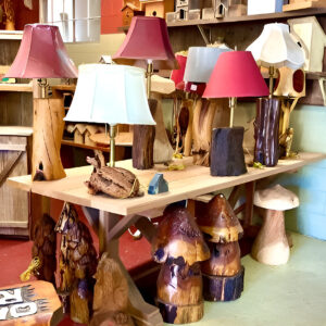 Custom Wood Table with Lamps